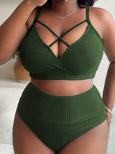Load image into Gallery viewer, Tropical Tankini Plus Size 2pc. Swimsuit- Olive Green