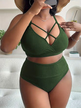 Load image into Gallery viewer, Tropical Tankini Plus Size 2pc. Swimsuit- Olive Green