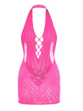 Load image into Gallery viewer, Rockstars Fishnet Halter Dress- Pink
