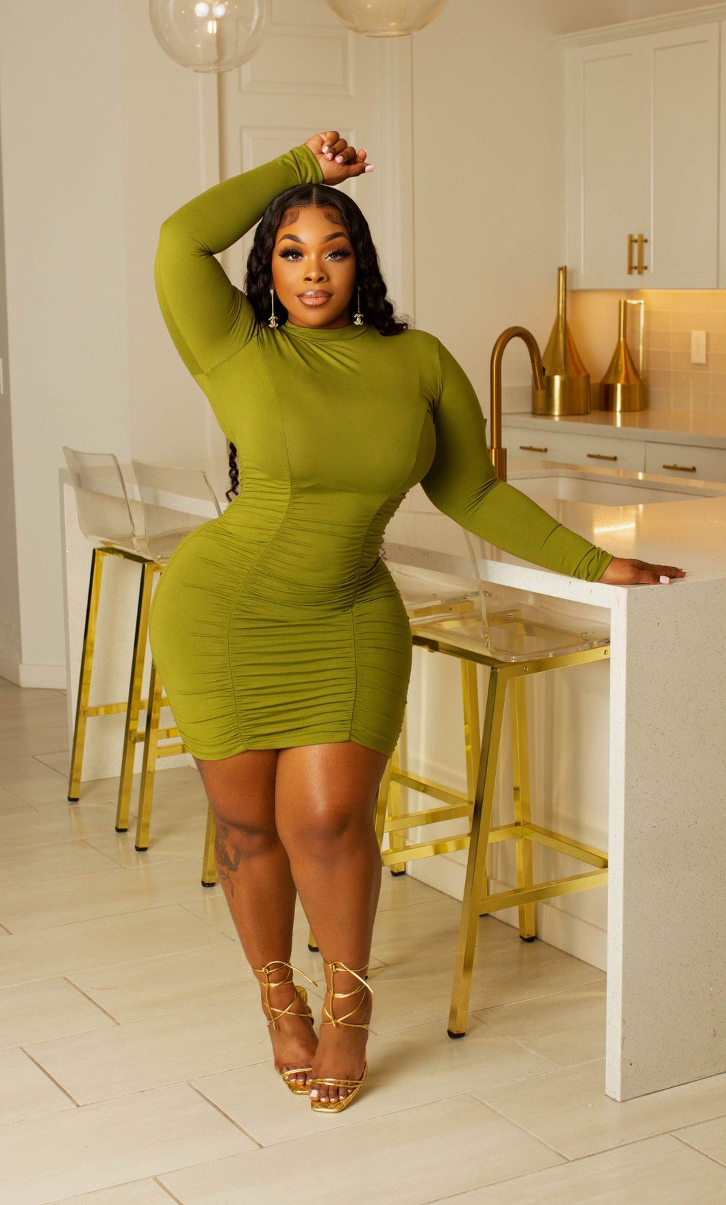 Anisha Plus Size Dress- Olive Green
