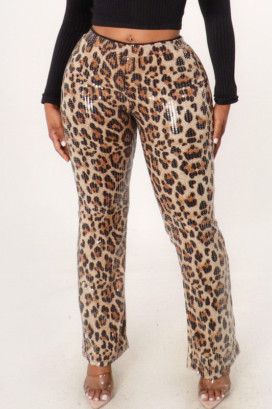 Glitz & Growl Sequin Pants- Leopard