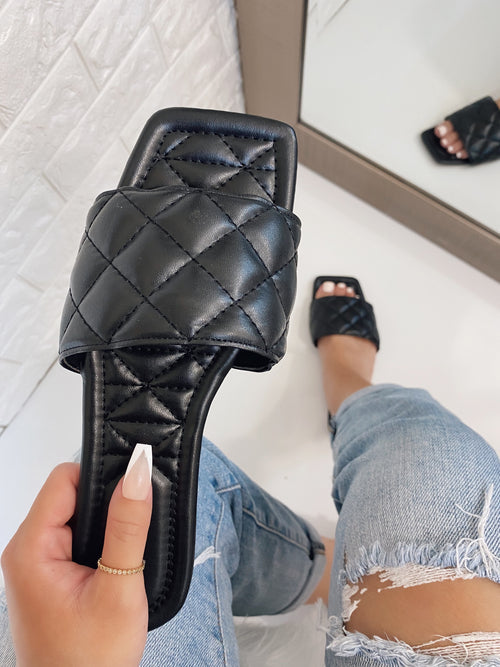 Coco Quilted Sandals- Black