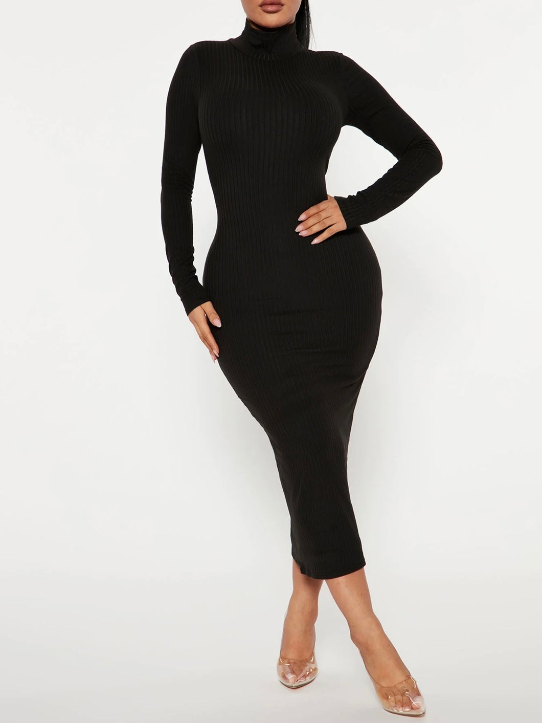 Dallas in The Evening Turtle Neck Dress- Black