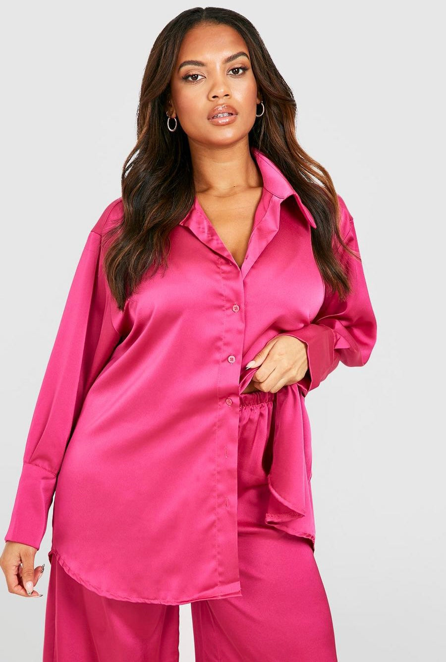 Prestige Satin 2pc Set (Plus Size)- Pink