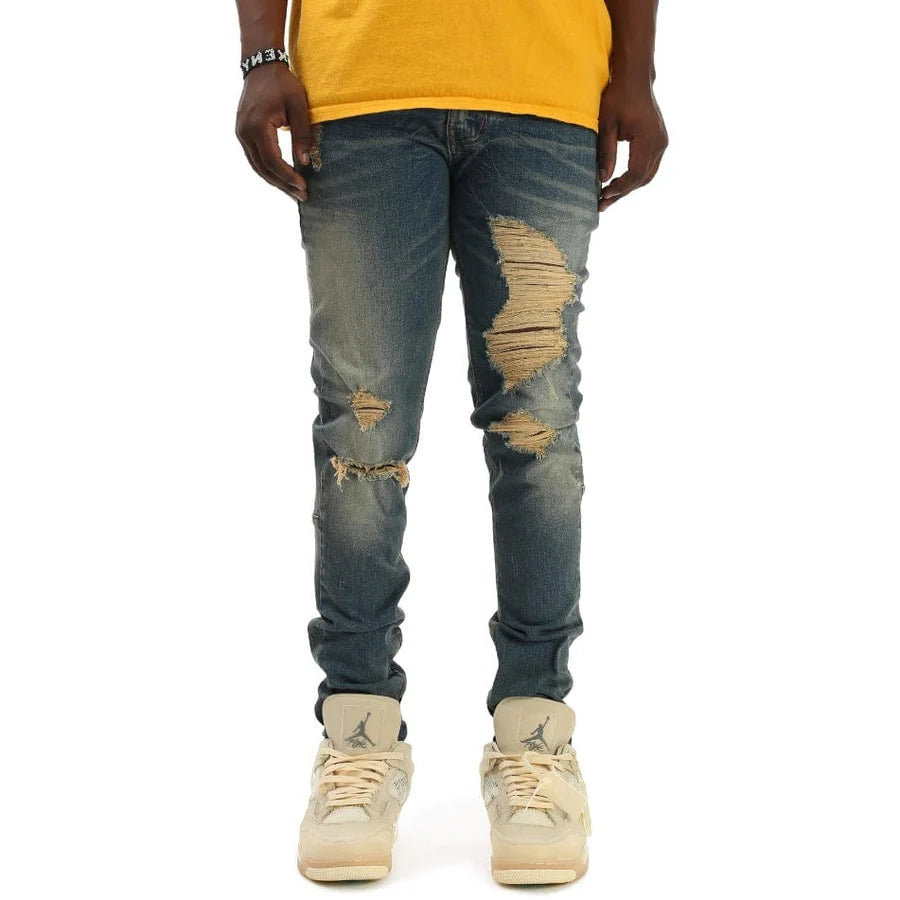 KDNK Distressed Ankle Zip Jeans- Tinted