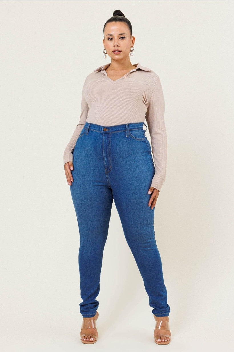 Classic High Plus Size Jeans- Medium Washed