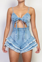 Load image into Gallery viewer, Ruffled Romper- Denim
